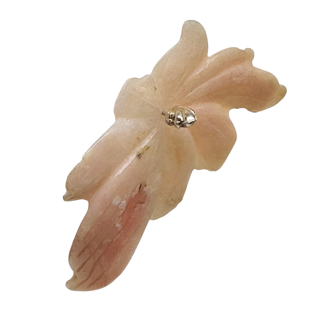 Peruvian Opal 32ct Carved Flower Pendant Bead | 35x60x3mm | Pink | 1 Bead |