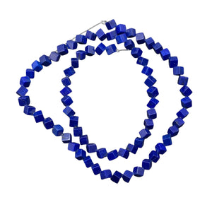 Exclusive Lapis Diagonal Drill Cube Bead Strand 108883