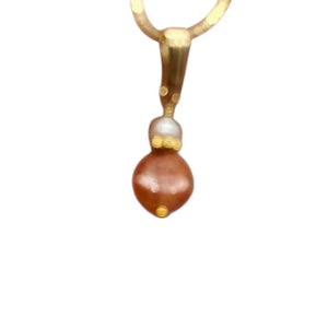 Sunstone and Pearl14K Gold Filled Pendant | 3/4 " (Long) | Orange |