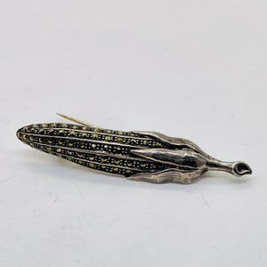 Ear of Corn Marcasite Sterling Silver Pin | 2" Long | Silver | 1 Sweater Pin