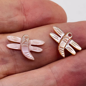 Dragonfly Premium Hand Carved Etched Pink Mussel Shell Beads | 16x10mm| 2 Beads|