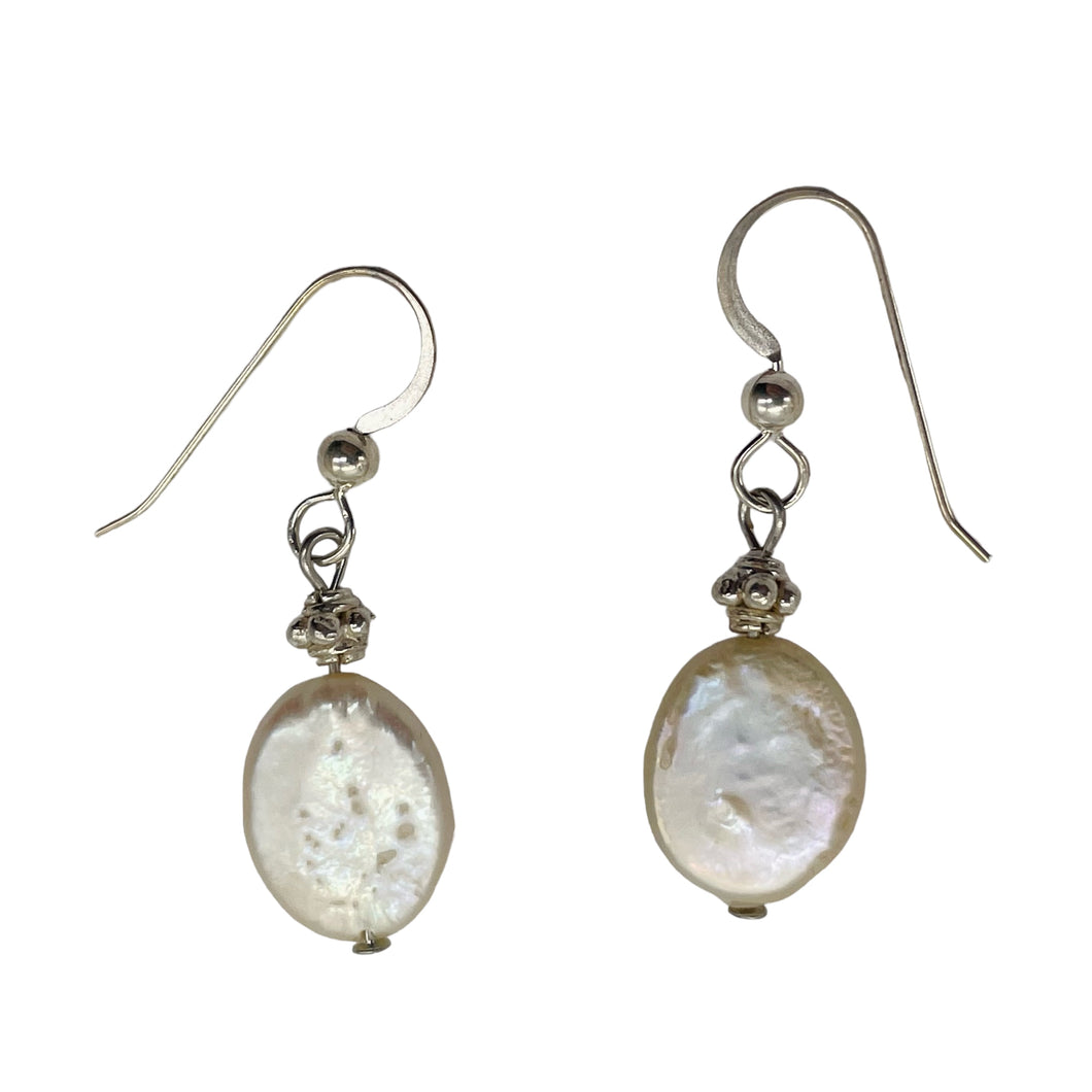 Fresh Water Pearl Oval Drop Sterling Silver Earings | 1 1/4