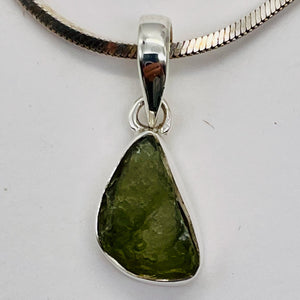Moldavite 9.4ct Sterling Silver Teardrop Pendant | 7/8" Long| Green| 1 Pendant |