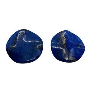 Rare Natural, Untreated Lapis Lazuli Carved Wavy Disc Beads | 24x4.5mm| 2 Beads|