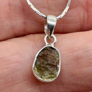 Moldavite 8.6ct Sterling Silver Oval Pendant | 7/8" Long | Green | 1 Pendant |
