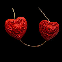 Load image into Gallery viewer, Cinnabar Carved Double Flower Heart Beads | 22x22x21mm | Red | 2 Beads |
