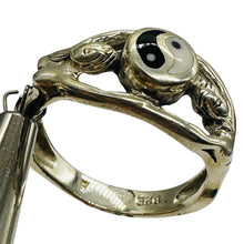 Load image into Gallery viewer, Yin Yang Black Agate Mother of Pearl Sterling Silver Ring Size 6 Designer
