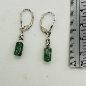 Moss Agate Cube Bead Sterling Silver Earrings | 1 1/4" long | Green, Clear |