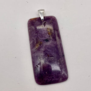 Natural Purple Lepidolite Large Rectangular Sterling Silver Pendant | 2 3/4" |