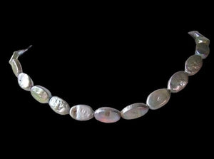 Platinum Green Oval Coin Pearl Strand 109948