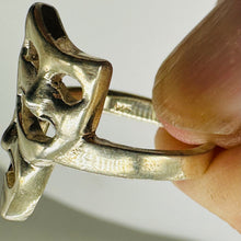 Load image into Gallery viewer, Silver Smiling &amp; Frowning Drama Mask Designer Ring ' Size 6 ' Sterling Silver
