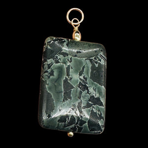 Tsunami Stone 14K Gold Filled Rectangle Pendant | 35x25x7.5mm | Green White | 1