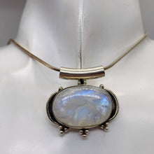 Load image into Gallery viewer, Alluring Rainbow Moonstone Sterling Silver Pendant | Blue White | 1 1/4&quot; long |
