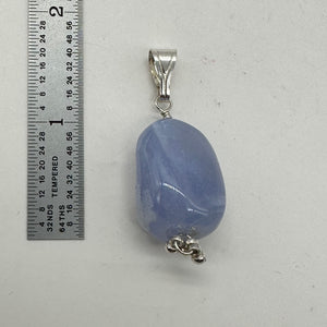 Blue Chalcedony Sterling Silver Designer Freeform Pendant | 2" Long|Blue Silver|