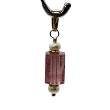 Load image into Gallery viewer, Tourmaline and Pearl 14K Yellow Gold Filled Pendant | Pink | 1&quot; Long |
