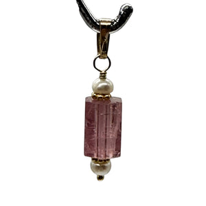 Tourmaline and Pearl 14K Yellow Gold Filled Pendant | Pink | 1" Long |