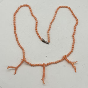 AAA Natural Salmon Branch Coral & Sterling Silver 18 inch Necklace 202600