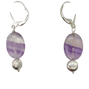 Enchanting Fluorite 15x10mm Bead Dangle Silver Earrings! | 1 1/2" Long |