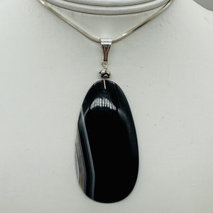 Sardonyx Large Designer Teardrop Sterling Silver Pendant | 3" Long| Black.White|