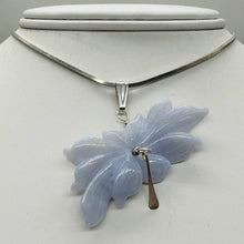 Load image into Gallery viewer, Blue Chalcedony Druzy Carved Flower Sterling Silver Pendant | 1 1/2&quot; Long| Blue|
