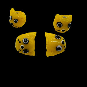 Kitty Cat Ceramic Round Beads | 15mm | Butterscotch Yellow | 4 Beads |