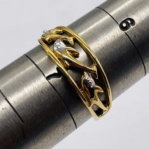 Dolphins and Diamonds 10K Yellow Gold Ring | Size 6 3/4 | Gold | 1 Ring |