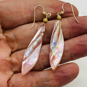 Designer Pink Mussel Shell 14K Gold Filled Earrings | 2 1/2" Long |