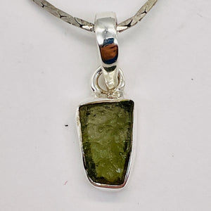 Moldavite 7.8ct Sterling Silver Rectangle | 3/4" Long | Green | 1 Pendant |