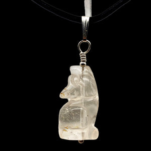 New Moon! Clear Quartz Wolf 925 Sterling Silver Pendant