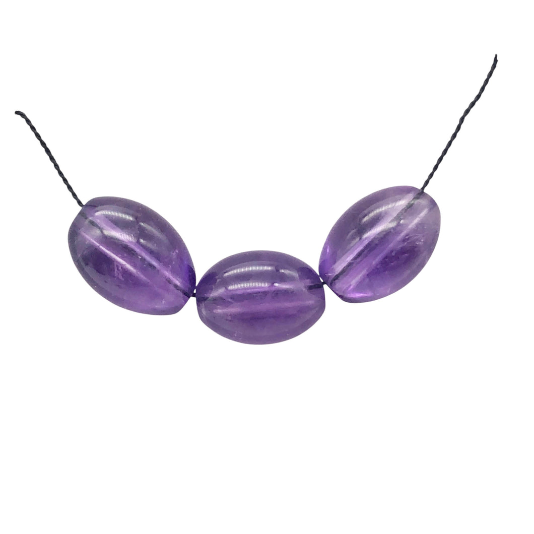 Yummy Natural Amethyst Rice Oval Beads | 10x7mm | 3 Beads | 6202