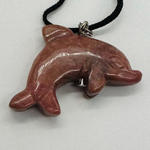 Load image into Gallery viewer, Rhodonite Stone Dolphin Pendant Necklace | 3/4&quot; Long | Pink, Black | 1 Pendant |

