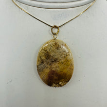 Load image into Gallery viewer, Tan White Fossilized Coral Flat Oval Pendant 40x30x5.5mm Natural Stone

