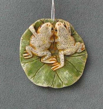 Load image into Gallery viewer, Work of Art Carved Loving Frogs Pendant Bead 5657B | 35x36x8mm | Cream, Green, Brown
