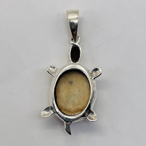 Yin Yang Sterling Silver Turtle Pendant | 1 1/2" Long | White Black | 1 Pendant |