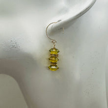 Load image into Gallery viewer, Natural Yellow Amber 3 Bead 14K Gold Filled Dangle Earrings 1 1/4" Long Handmade
