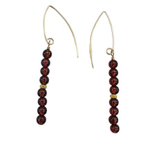 Load image into Gallery viewer, Champagne Garnet AAA 4mm Round Bead Dangle Earrings | 2" Long | Red |
