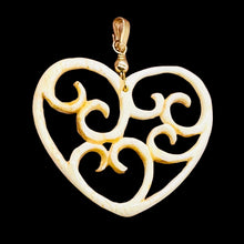 Load image into Gallery viewer, Heart Shape Delicate Carved Bone 14K Gold Filled Pendant| 1 3/4&quot; Long | Cream |
