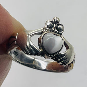 Mother of Pearl Sterling Silver Heart Claddagh Ring | Size 5 | Silver | 1 Ring |