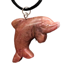 Load image into Gallery viewer, Rhodonite Stone Dolphin Pendant Necklace | 3/4&quot; Long | Pink, Black | 1 Pendant |
