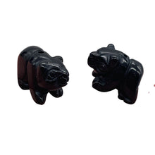 Load image into Gallery viewer, Roar! 2 Hand Carved Natural Obsidian Black Bear Animal Beads | 13x18x7mm | Black
