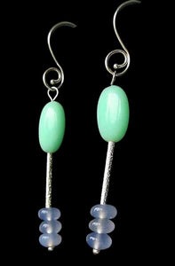 Green Peruvian Opal - Blue Chalcedony Sterling Silver Earrings 5799