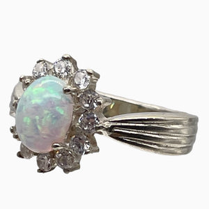 Gemstone Oval CZ Opal Sterling Silver Ring | 7 | Fire Green Red | 1 Ring |