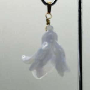 Blue Chalcedony Druzy Carved Flower Bead 14Kgf Pendant | 1 3/4" Long | Blue |
