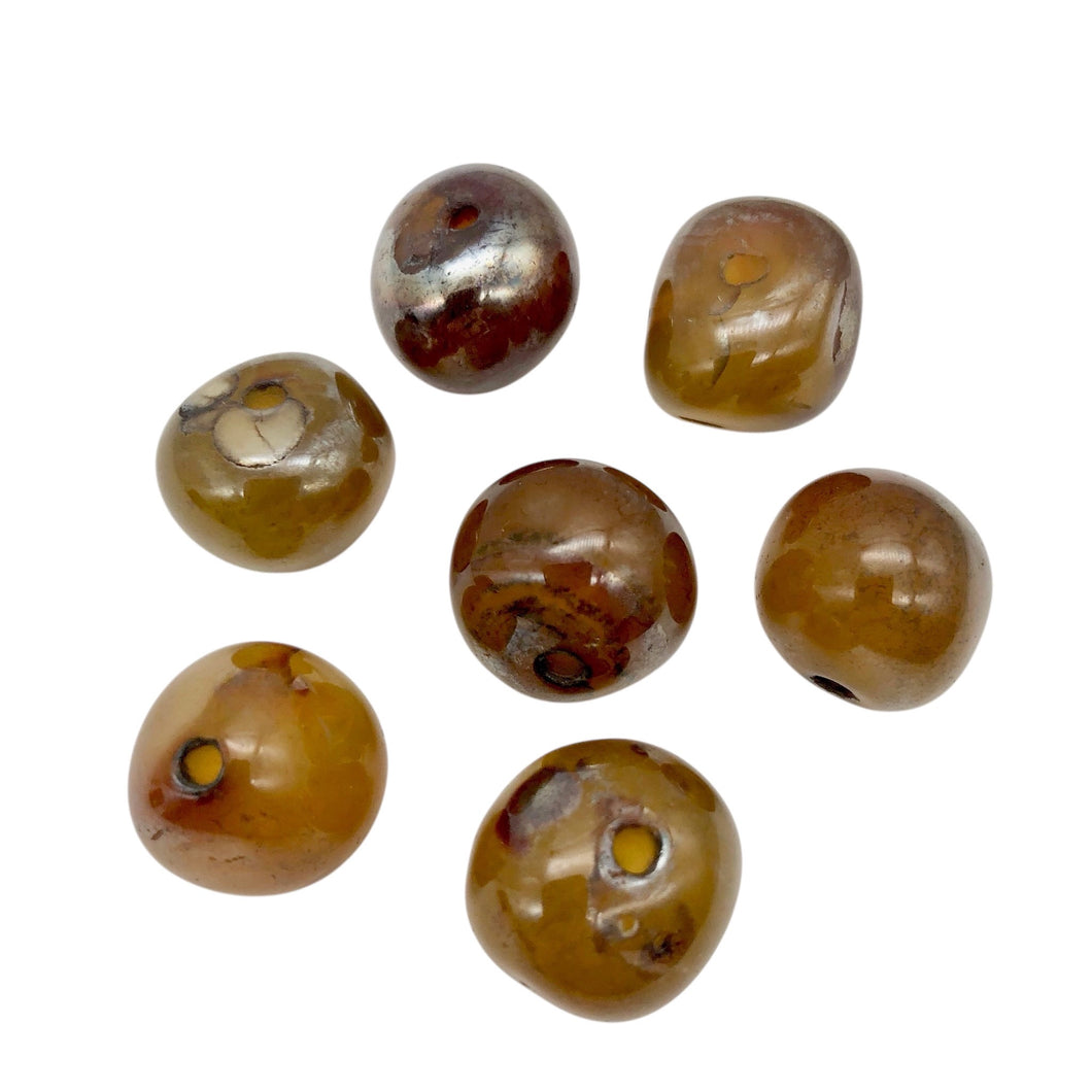 Dark Gemmy Rounded Carnelian Agate Beads | Aprox 17x15mm | Rounded | 7 Beads |