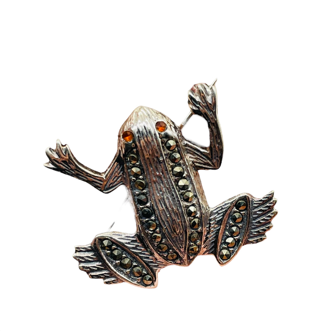 Marcasite Sterling Silver Frog Pin | 1 1/4