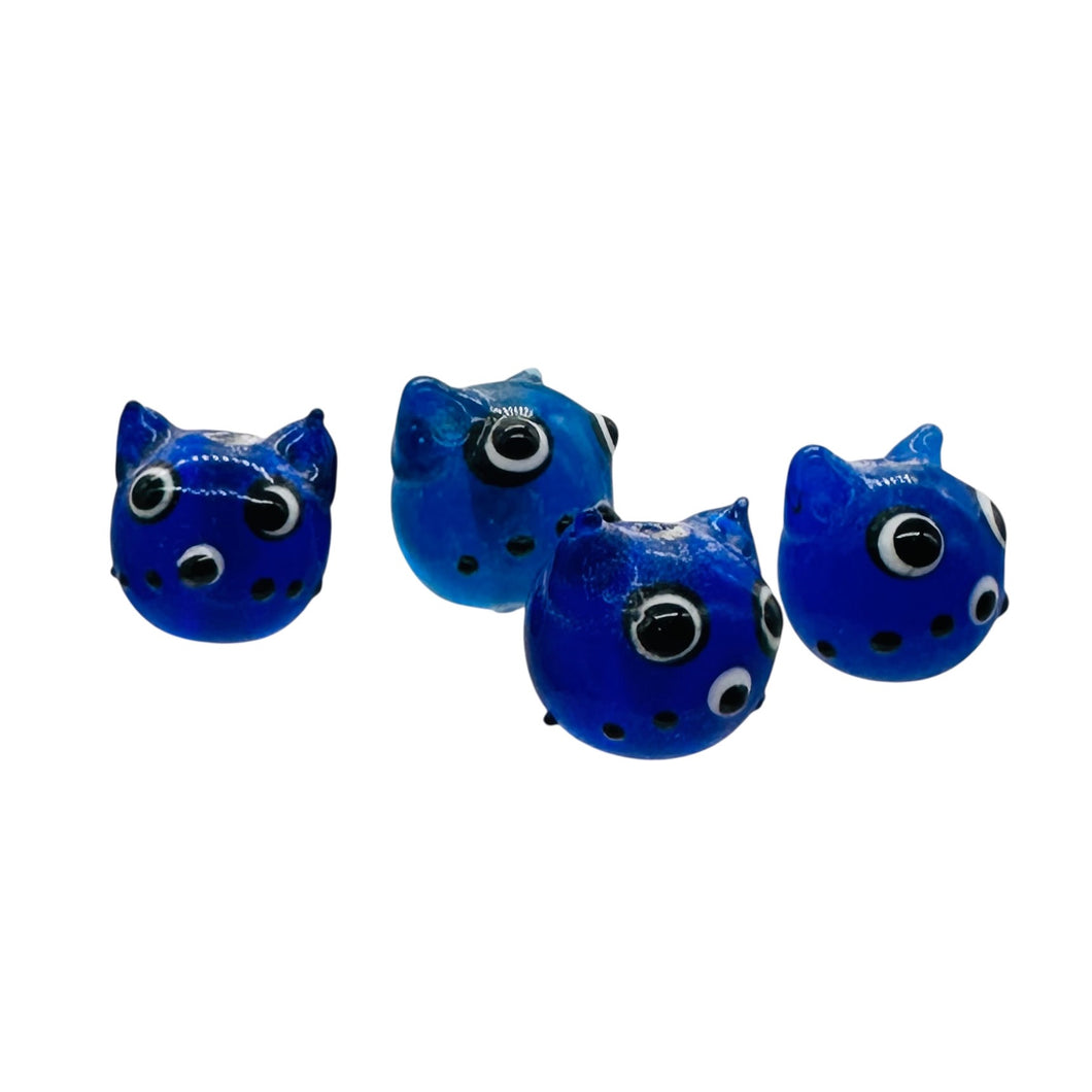 Kitty Cat Ceramic Round Beads | 15mm | Midnight Blue | 4 Beads |
