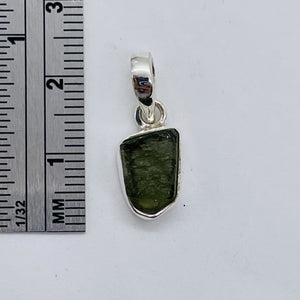 Moldavite 8.88ct Sterling Silver Free-form Pendant| 7/8" Long| Green| 1 Pendant|