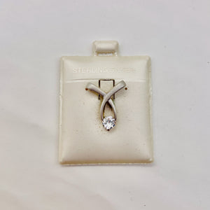 Brushed Sterling Silver Designer CZ Pendant | 1" Long | Silver | 1 Pendant |