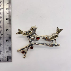 Song Birds Marcasite Sterling Silver Pin | 2" Long | Silver | 1 Sweater Pin |