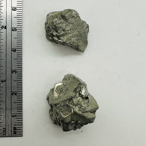 Pyrite Crystal Nugget Beads | 24x24x19mm to 22x16x16mm | Silver Gold | 2 Beads |